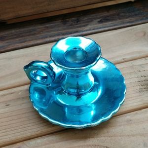 Vtg metallic mermaid blue taper holder